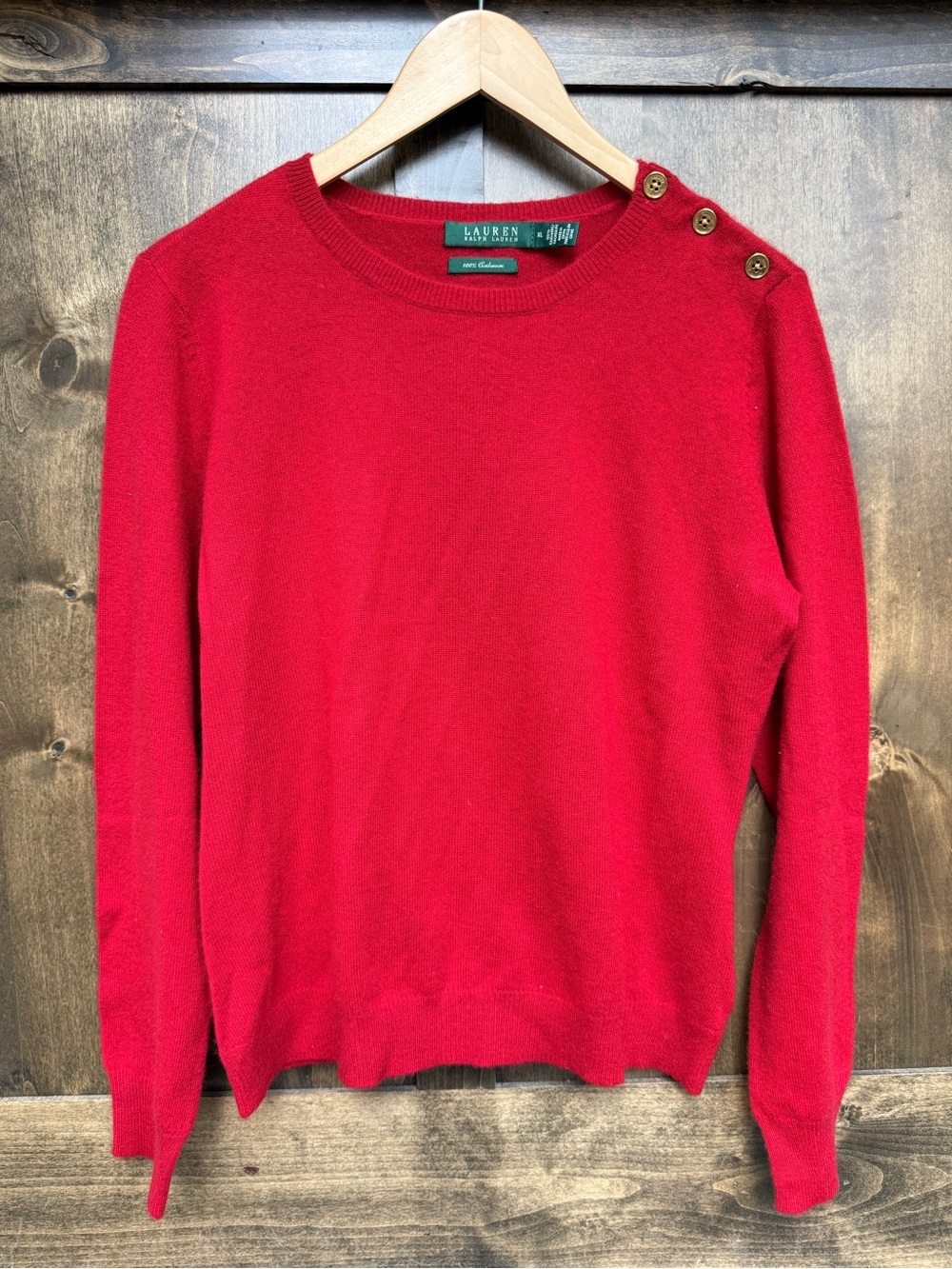 Lauren Ralph Lauren| 100% Cashmere| Red| Button Shoulder Sweater| XL